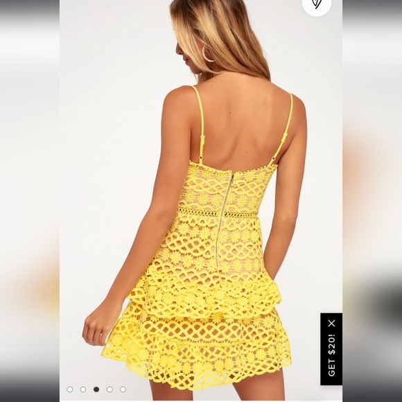 LULU'S Beauty and Lace Yellow Crochet Lace Mini Dress, sz Small - Picture 16 of 16